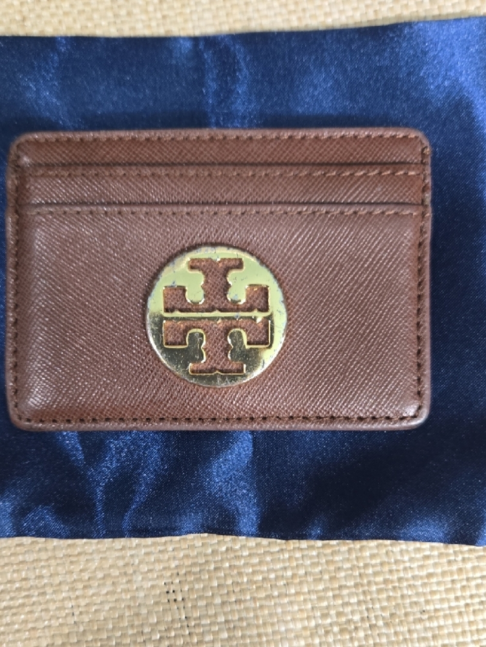 Tory Burch Brown Saffiano Card Holder with Gold Double-T Emblem - Picture 6 of 8